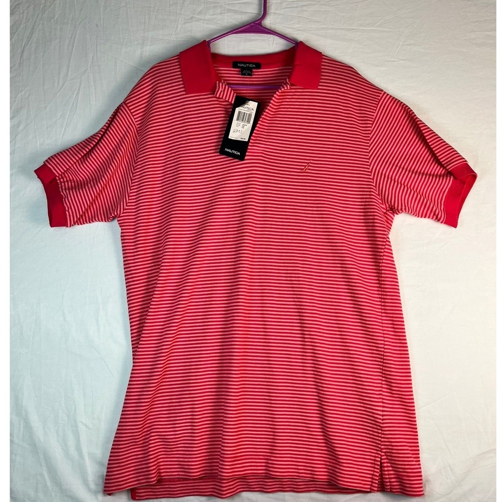 Nautica Polo Shirt Mens Large Coral Sea NWT Striped Cotton Island K10012